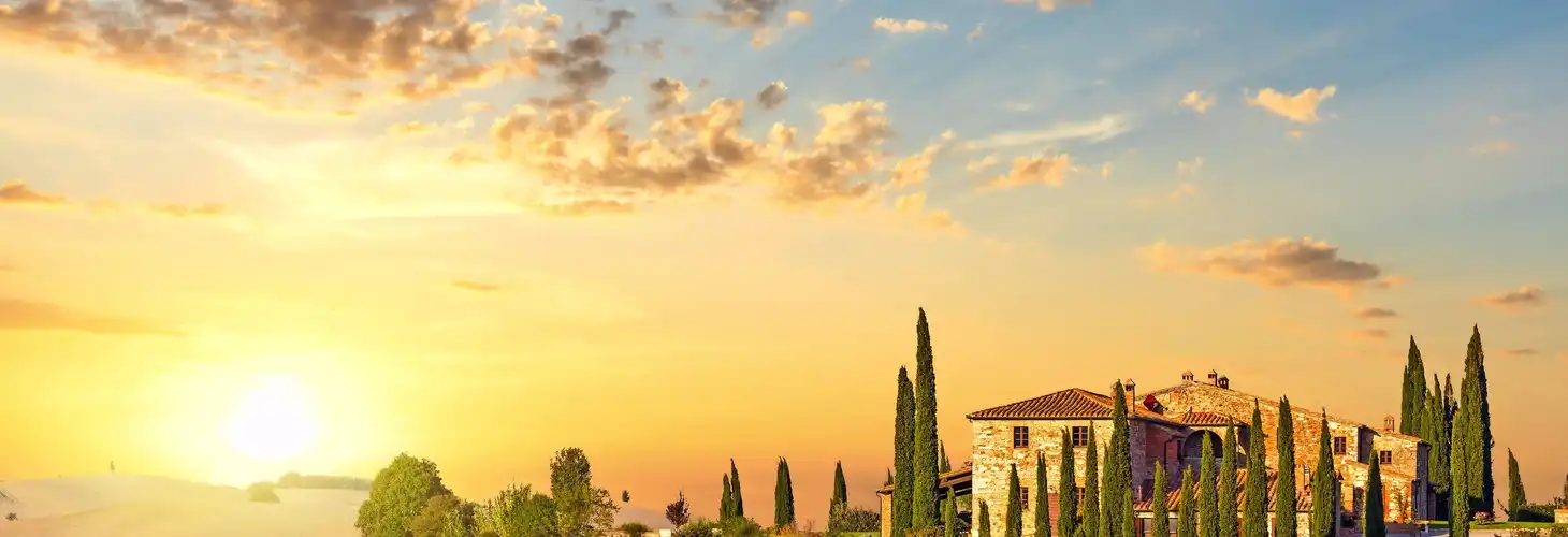 Toskana bei Sonnenuntergang, Italien